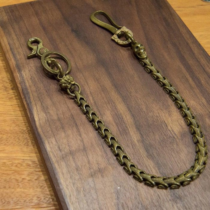 Solid Men's Handmade Pure Brass Lion Python Key Chain Pants Chains Biker Wallet Chain For Men