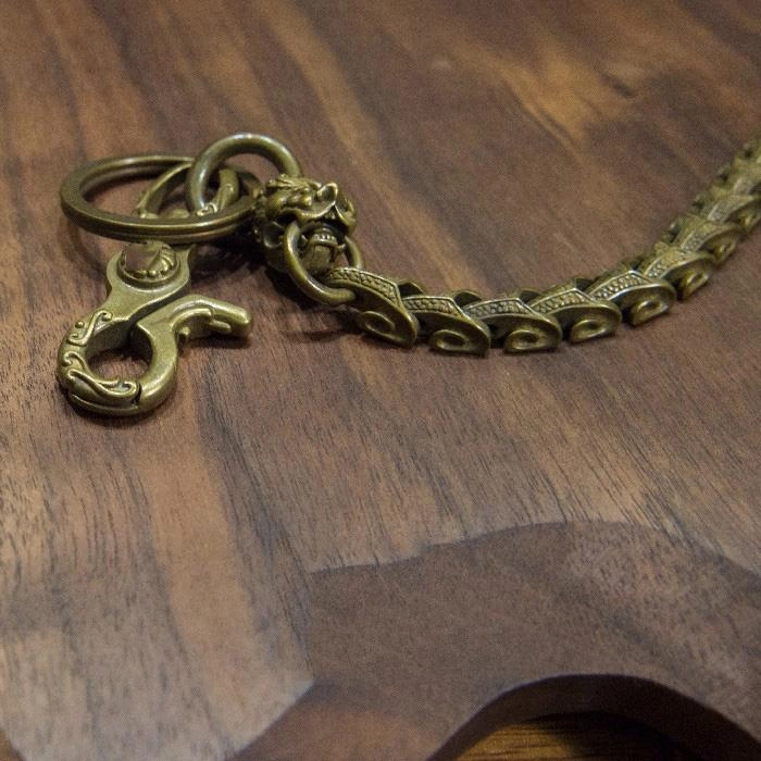 Solid Men's Handmade Pure Brass Lion Python Key Chain Pants Chains Biker Wallet Chain For Men