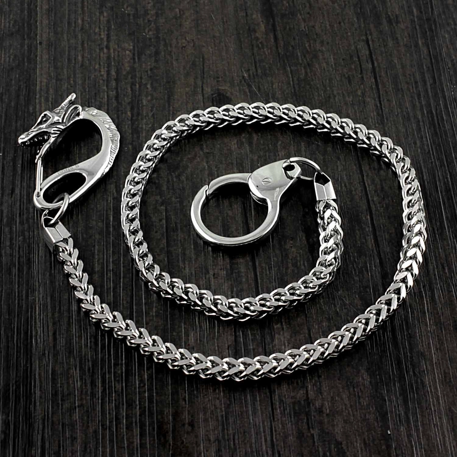 SOLID STAINLESS STEEL BIKER SILVER Dragon WALLET CHAIN LONG PANTS CHAIN jeans chain jean chain FOR MEN