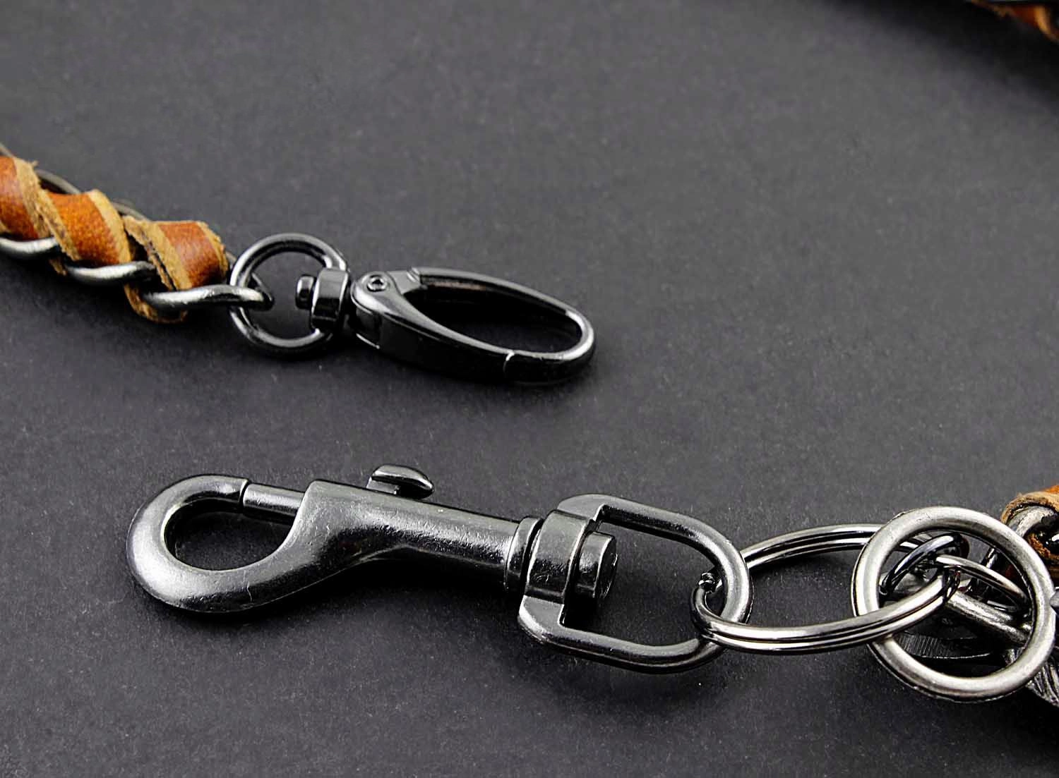Solid Stainless Steel Leather Braided Long Wallet Chain Cool Punk Rock Biker Trucker Wallet Chain Trucker Wallet Chain for Men