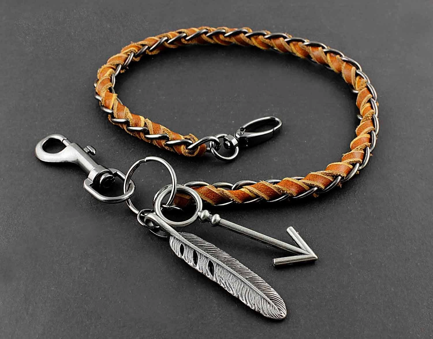 Solid Stainless Steel Leather Braided Long Wallet Chain Cool Punk Rock Biker Trucker Wallet Chain Trucker Wallet Chain for Men