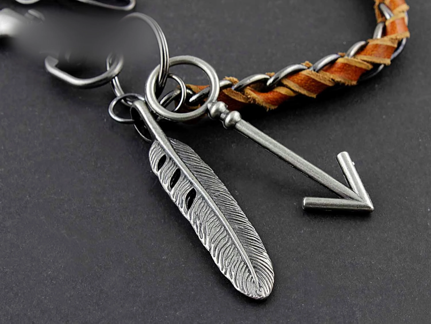 Solid Stainless Steel Leather Braided Long Wallet Chain Cool Punk Rock Biker Trucker Wallet Chain Trucker Wallet Chain for Men