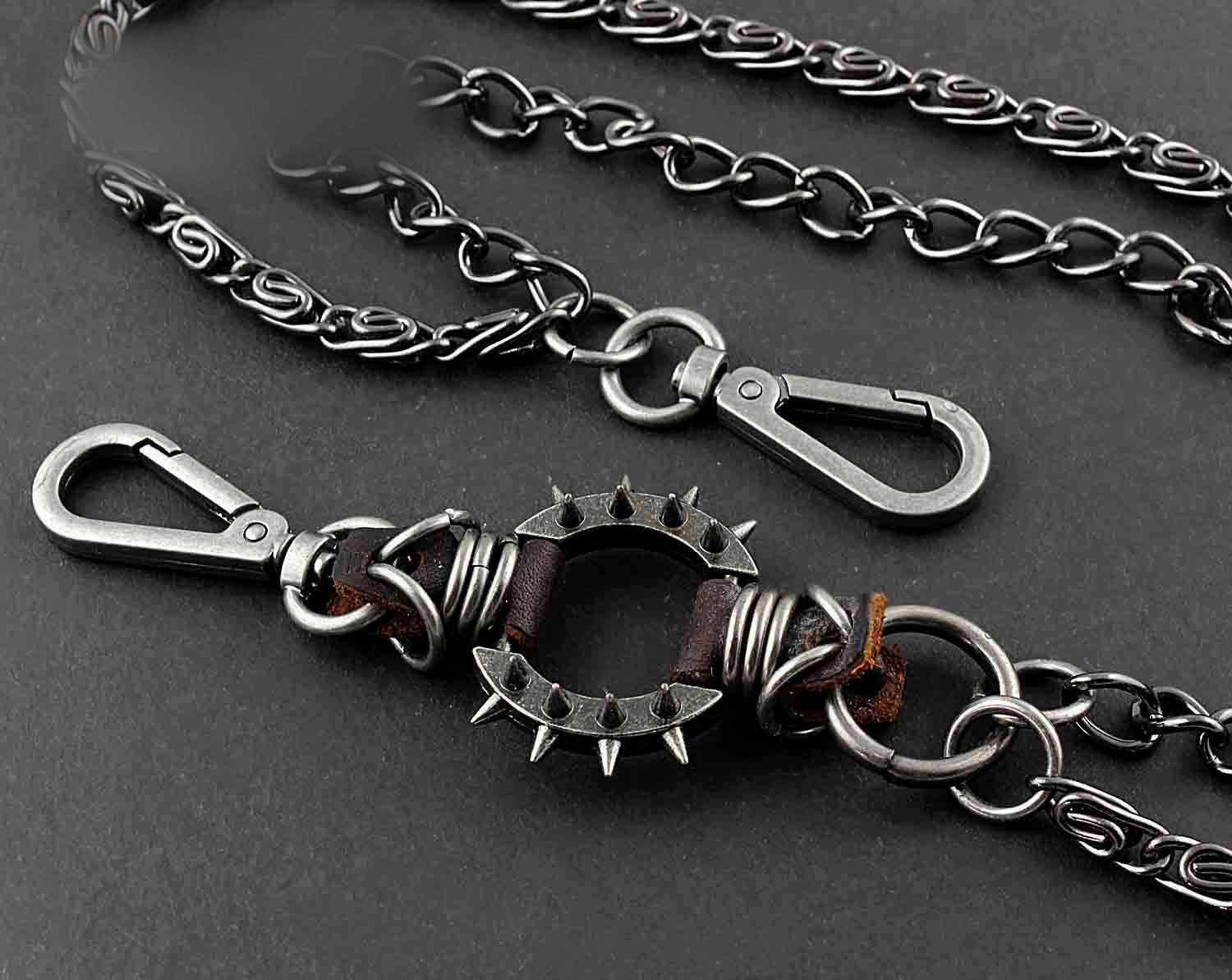 Solid Stainless Steel Leather Braided Long Wallet Chain Cool Punk Rock Biker Trucker Wallet Chain Trucker Wallet Chain for Men