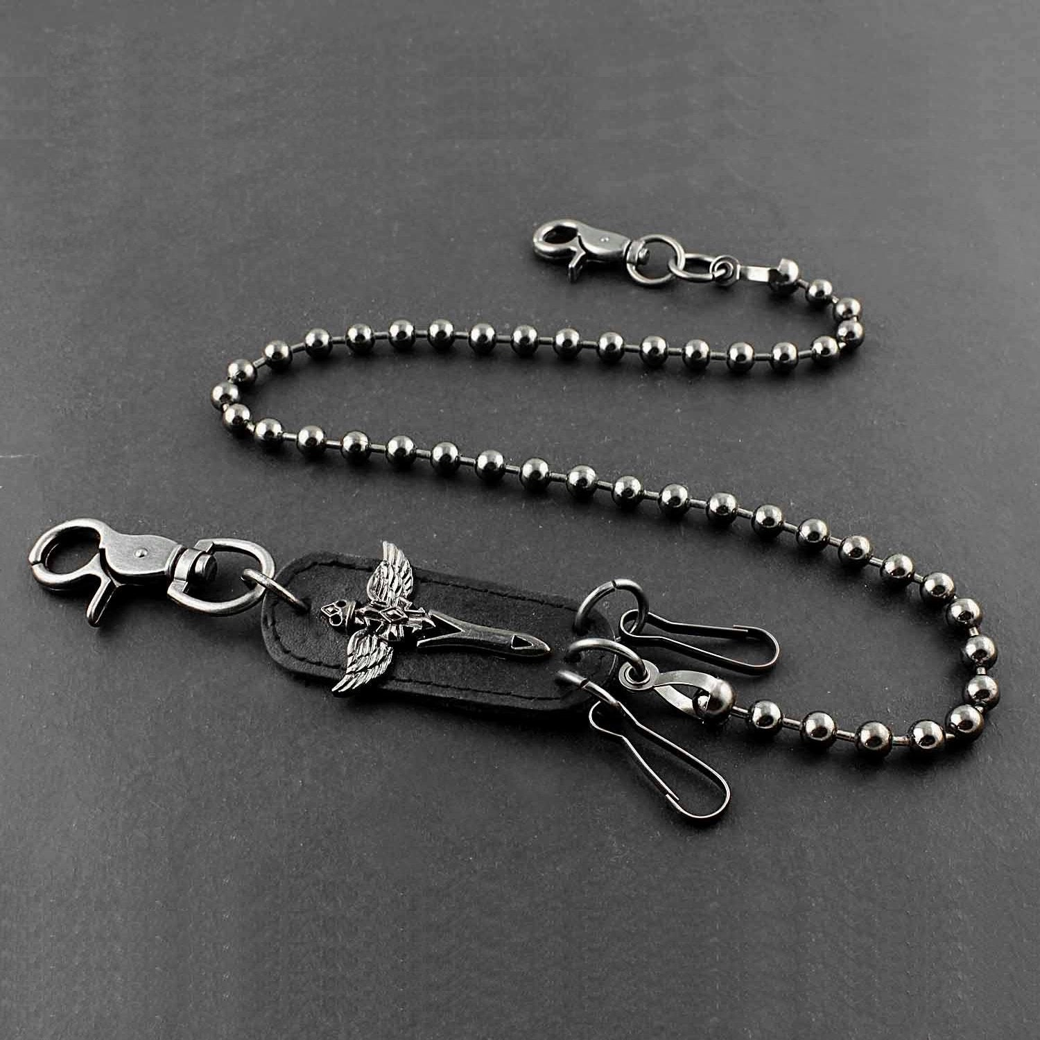 Solid Stainless Steel Long Bead Sword Wallet Chain Cool Punk Rock Biker Trucker Wallet Chain Trucker Wallet Chain for Men