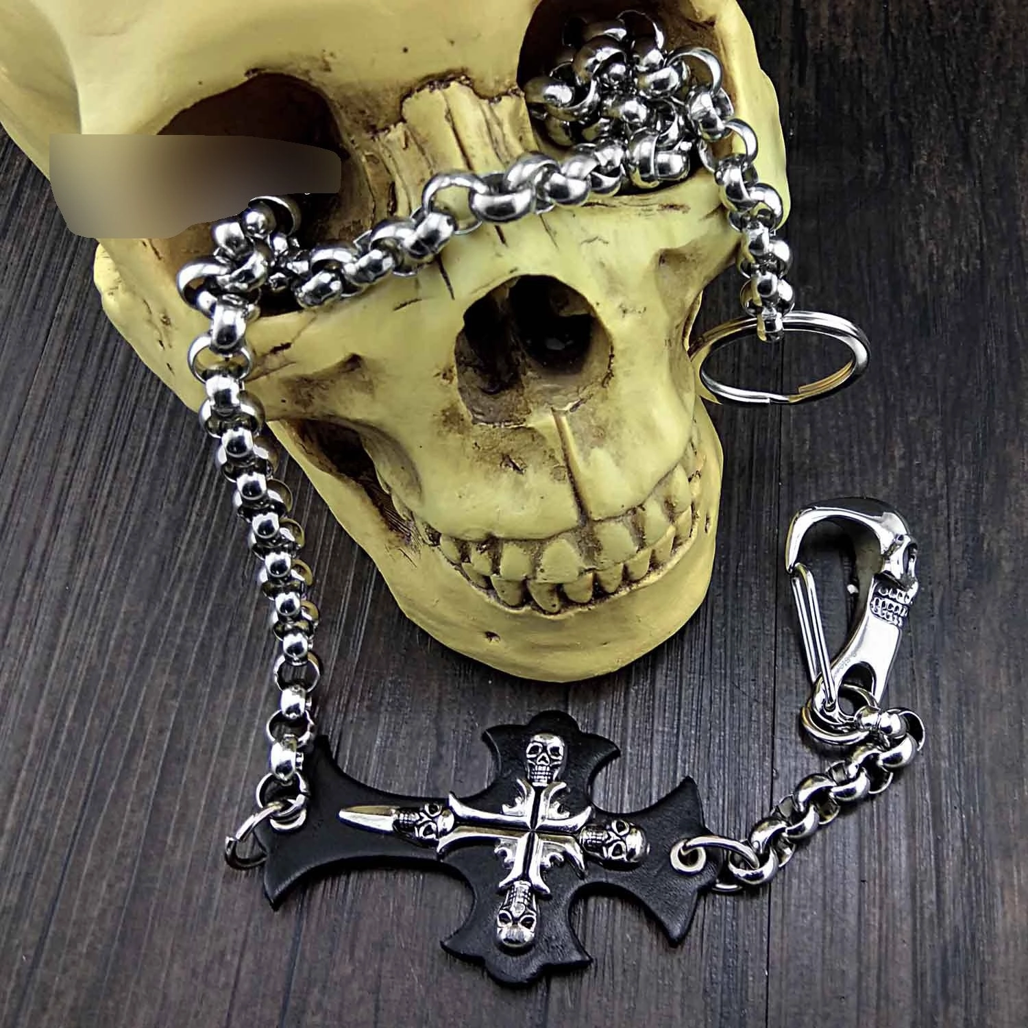 Solid Stainless Steel Long Cross Skull Wallet Chain Cool Punk Rock Biker Trucker Wallet Chain Trucker Wallet Chain for Men