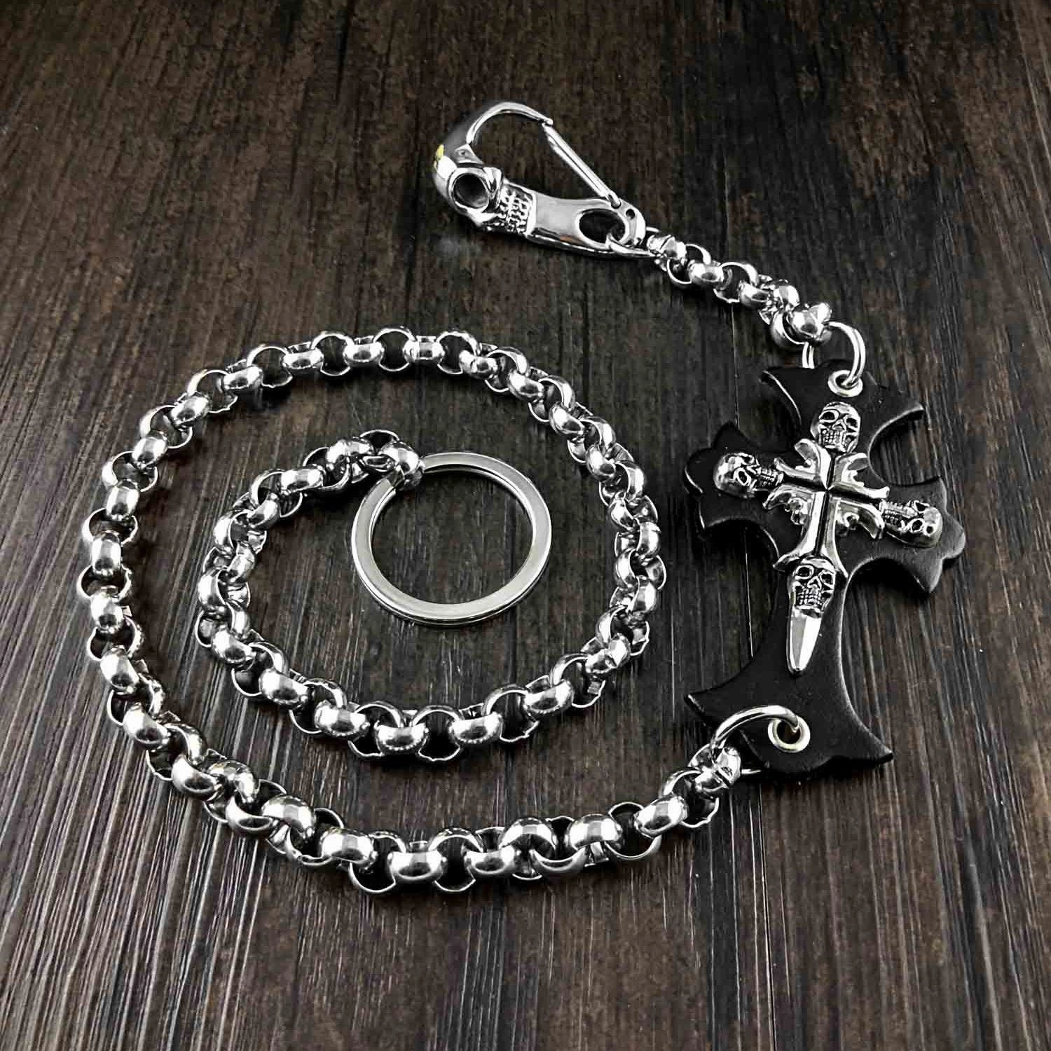Solid Stainless Steel Long Cross Skull Wallet Chain Cool Punk Rock Biker Trucker Wallet Chain Trucker Wallet Chain for Men
