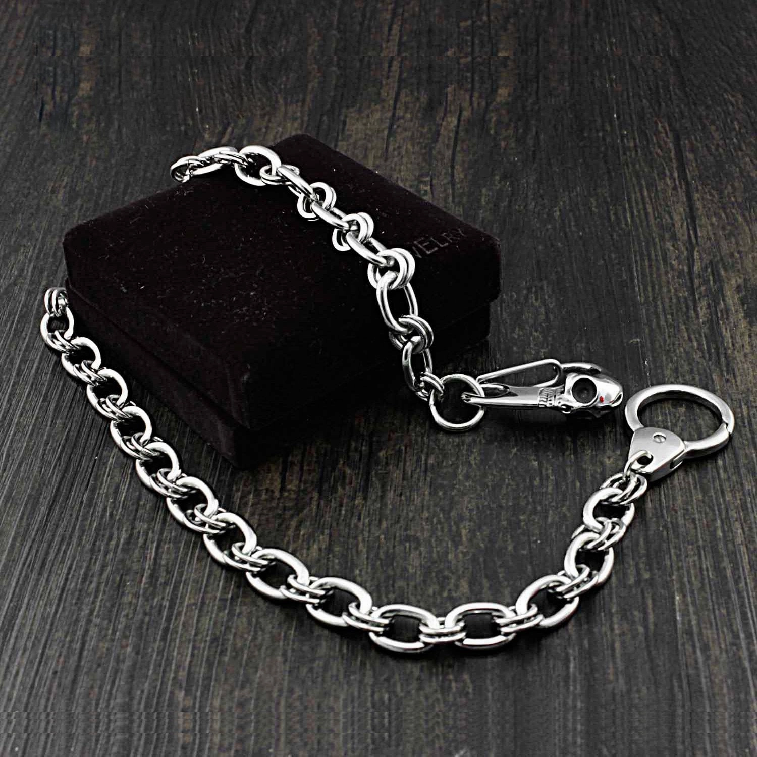 Solid Stainless Steel Long Skull Wallet Chain Cool Punk Rock Biker Trucker Wallet Chain Trucker Wallet Chain for Men