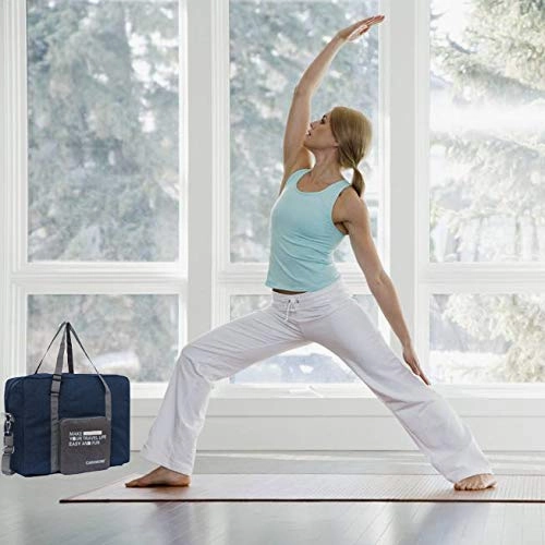 Spirit Airline Personal Item Carry-on Bag Unisex's Lightweight Foldable Duffel Travel Luggage Bag 18 X 14 X 8 inches(Blue with strap)