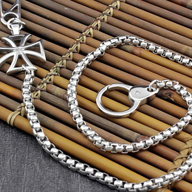 STAINLESS STEEL Long Silver Pants Chain Iron Cross Wallet Chain Biker Wallet CHain For Men