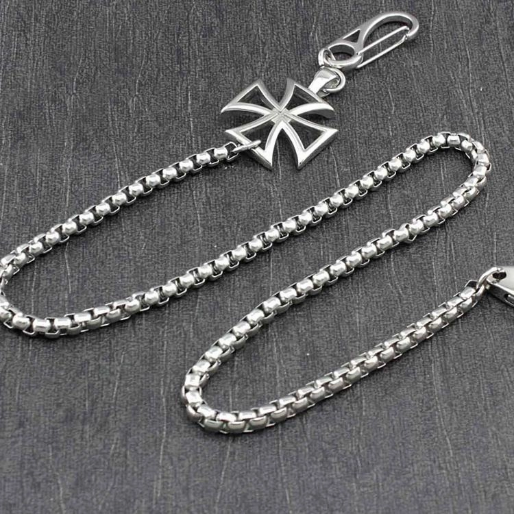 STAINLESS STEEL Long Silver Pants Chain Iron Cross Wallet Chain Biker Wallet CHain For Men