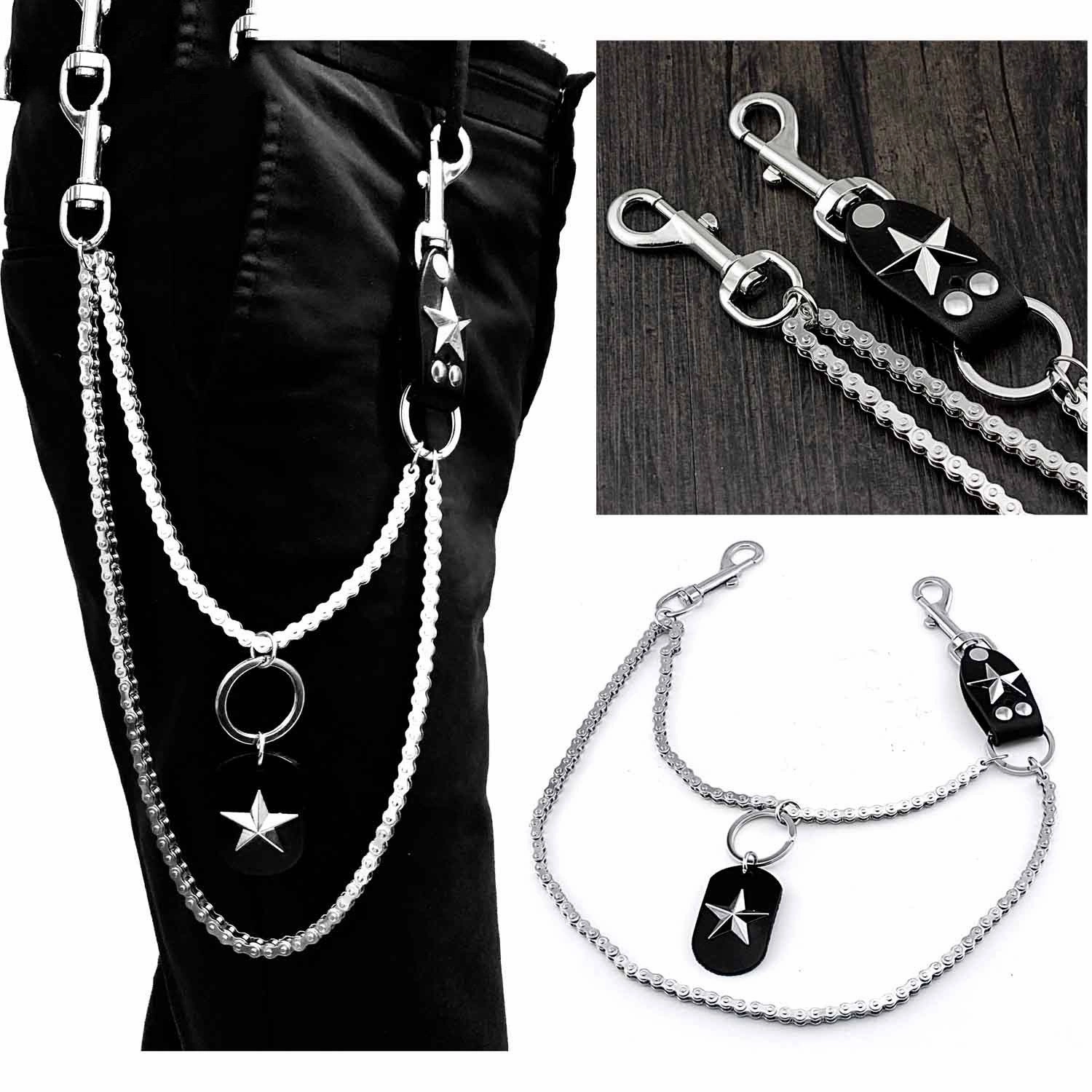 Star SILVER STAINLESS STEEL MENS Double CHAIN PANTS CHAIN WALLET CHAIN BIKER WALLET CHAIN FOR MEN