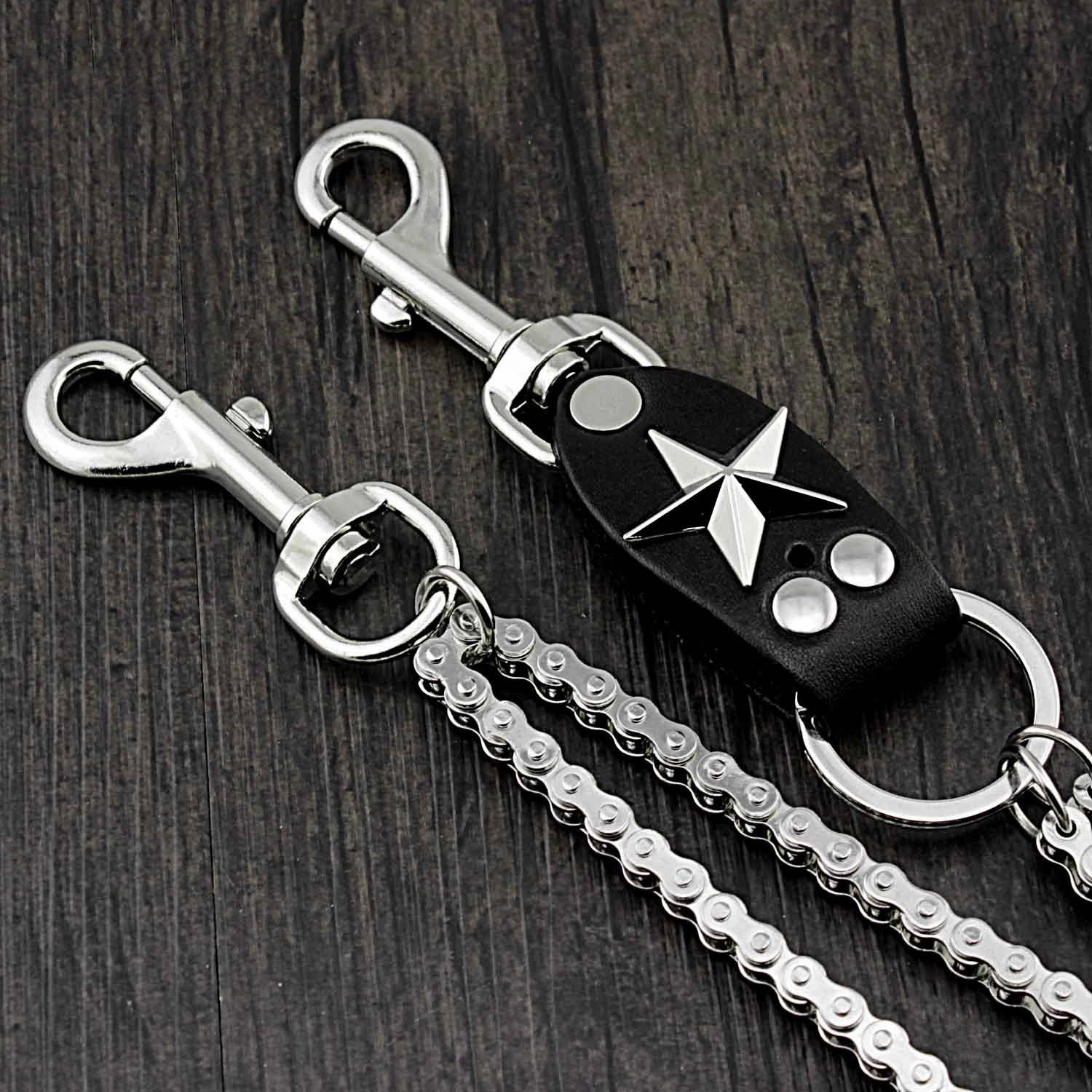 Star SILVER STAINLESS STEEL MENS Double CHAIN PANTS CHAIN WALLET CHAIN BIKER WALLET CHAIN FOR MEN