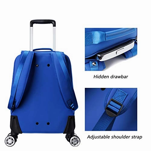 STATEGY 4 Wheels Trolley Backpack Executive Mobile Office Business Hand Cabin Luggage Laptop Rucksack Nylon Waterproof Bag for Women Traveling (Color : Blue, Size : 533521cm)