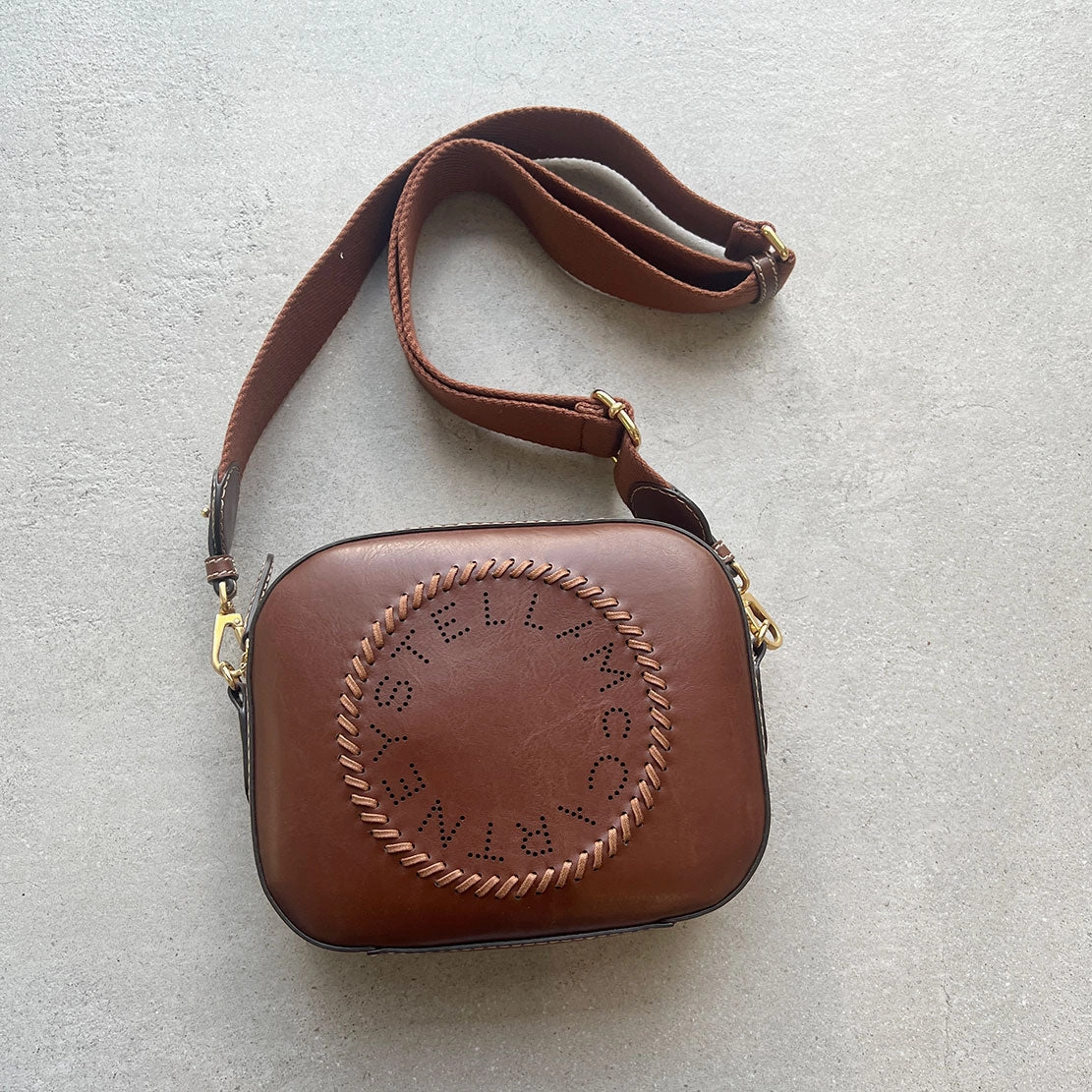 Stella Logo Camera Bag Whip/Stud Strap, Cognac
