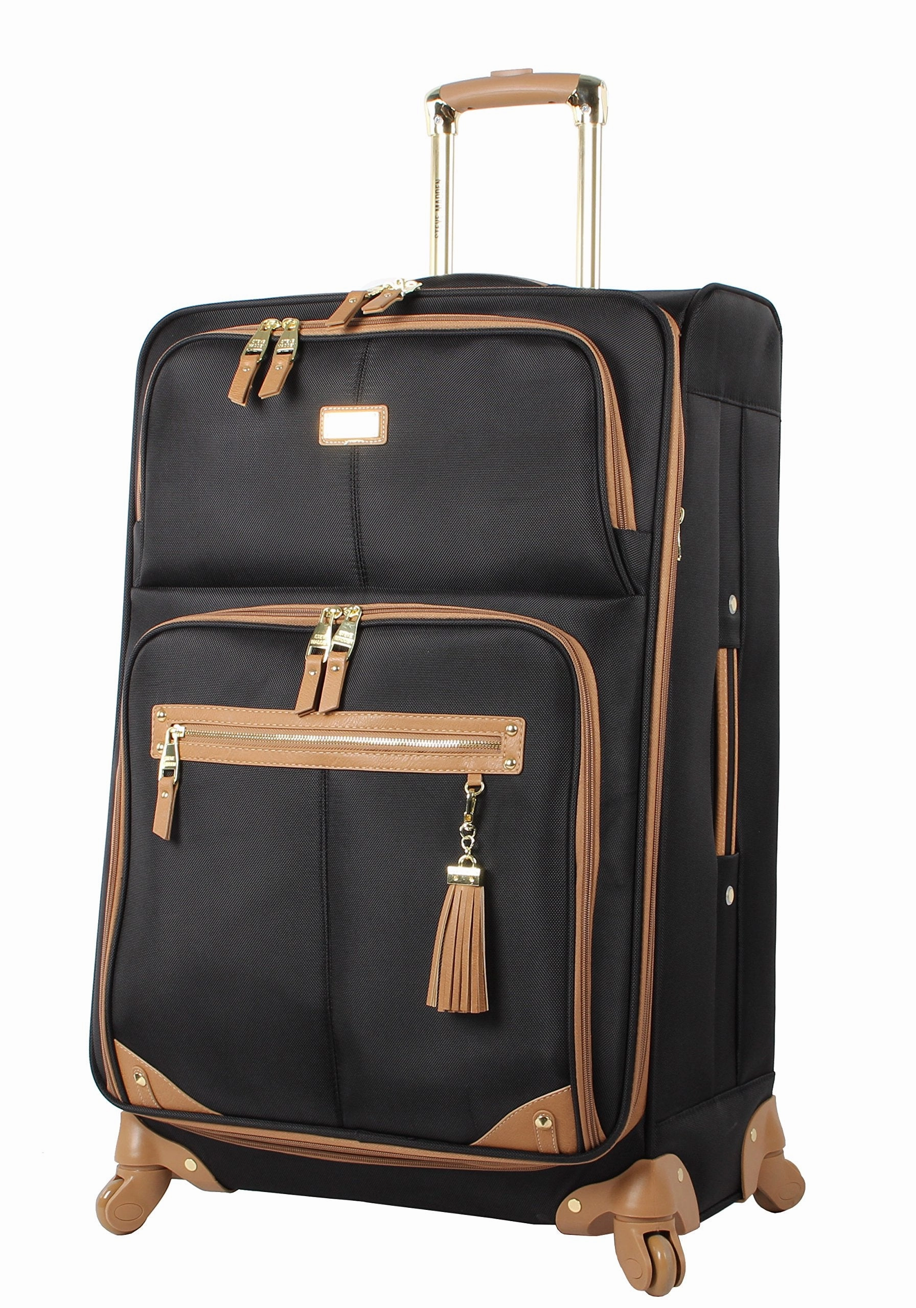 Steve Madden Luggage 3 Piece Softside Spinner Suitcase Set Collection (20"/28"/Under Seat Bag) (Harlo Black)