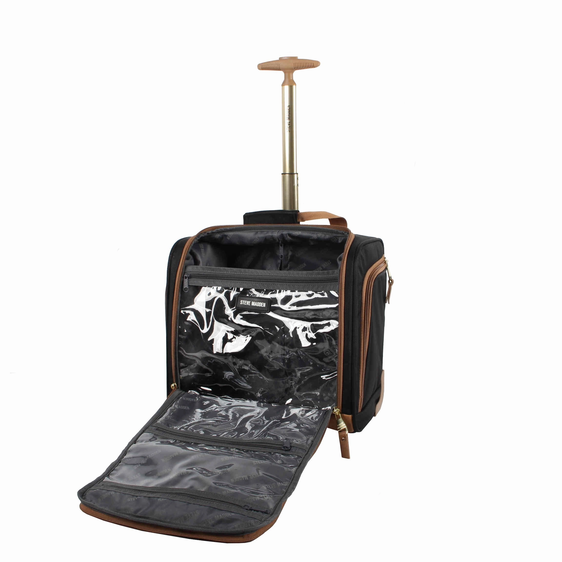 Steve Madden Luggage 3 Piece Softside Spinner Suitcase Set Collection (20"/28"/Under Seat Bag) (Harlo Black)