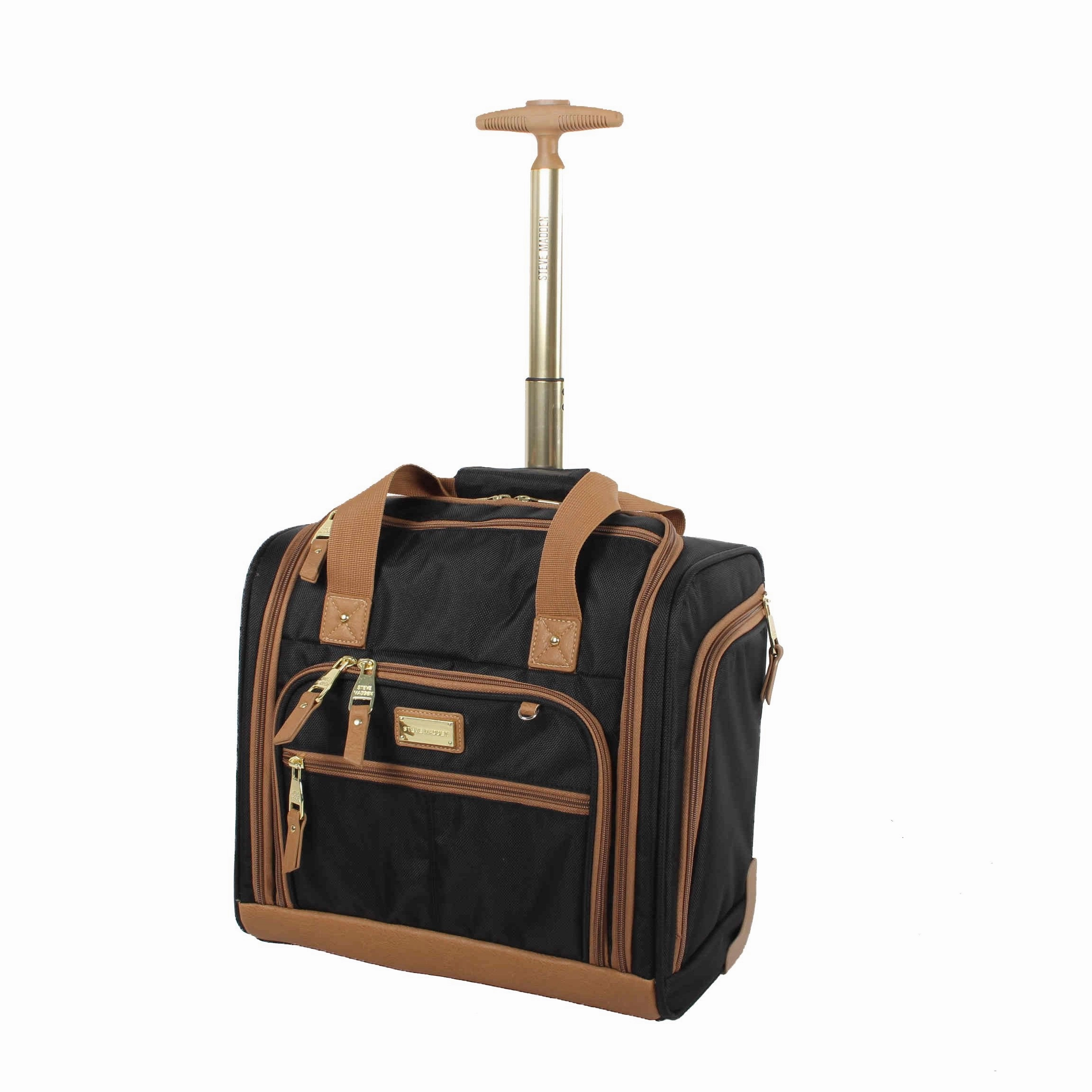 Steve Madden Luggage 3 Piece Softside Spinner Suitcase Set Collection (20"/28"/Under Seat Bag) (Harlo Black)