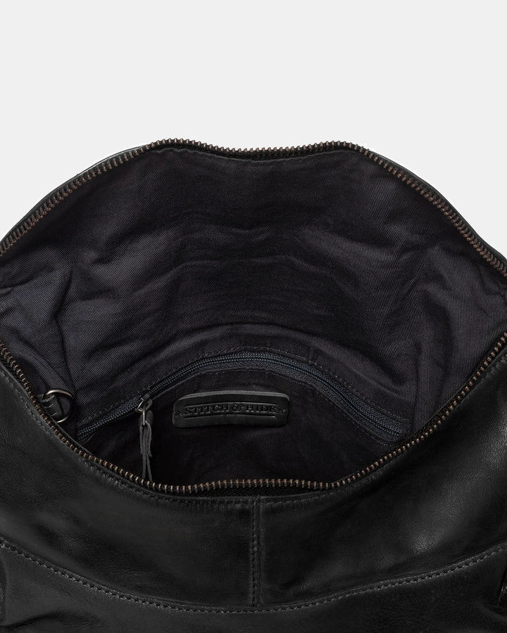 STITCH & HIDE WASHED LEATHER AVALON CROSSBODY BAG BLACK  - FREE WALLET POUCH