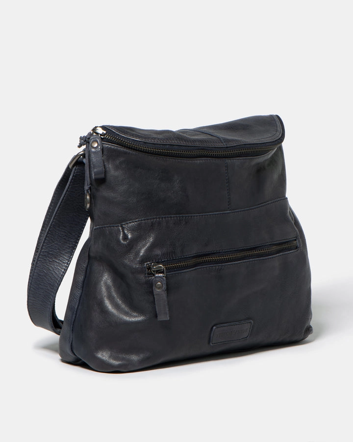 STITCH & HIDE WASHED LEATHER AVALON CROSSBODY BAG BLACK  - FREE WALLET POUCH