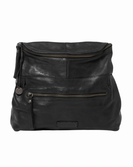STITCH & HIDE WASHED LEATHER AVALON CROSSBODY BAG BLACK  - FREE WALLET POUCH