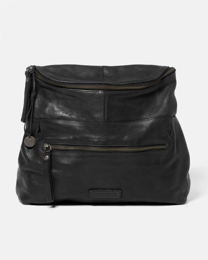 STITCH & HIDE WASHED LEATHER AVALON CROSSBODY BAG BLACK  - FREE WALLET POUCH