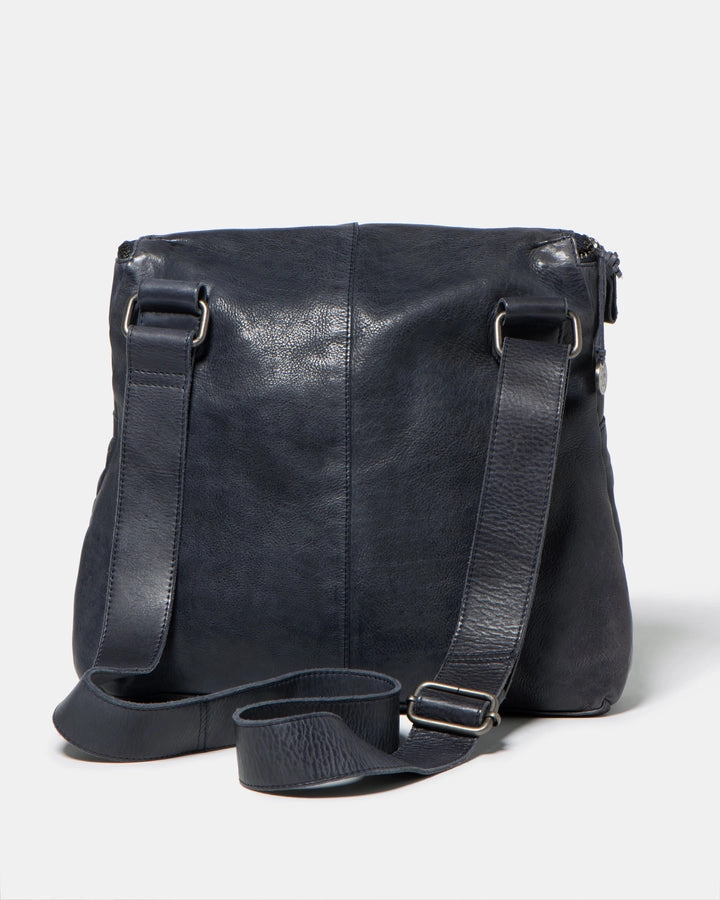 STITCH & HIDE WASHED LEATHER AVALON CROSSBODY BAG BLACK  - FREE WALLET POUCH