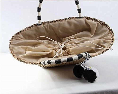 Straw Bag Handmade Beach Handbag Summer Bag Lightweight With Balls