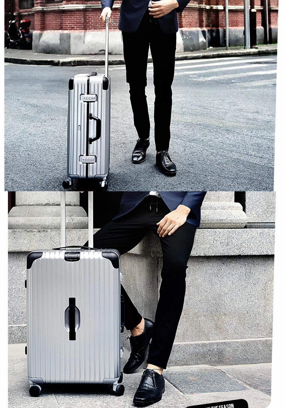 Suitcase, Aluminum Frame Trolley Case, Universal Wheel Luggage Code Suitcase High-Grade Aluminum Frame, Silver, 26 inch