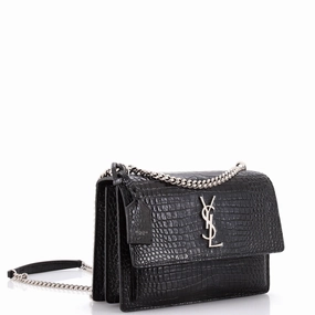Sunset Crossbody Bag Crocodile Embossed Leather Medium