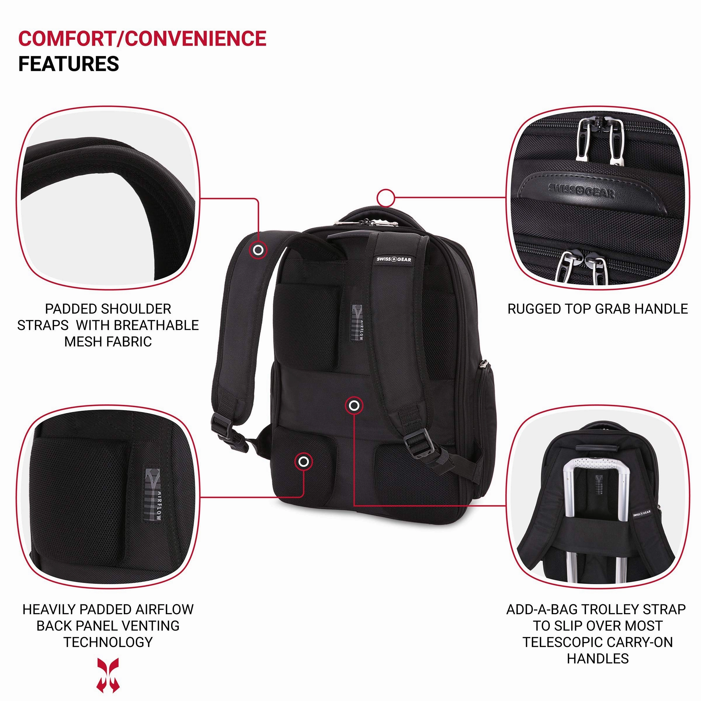 SWISSGEAR Large ScanSmart Utra-Premium 15-inch Laptop Backpack | TSA-Friendly Carry-on | Travel, Work, School | Men's and Women's - Black