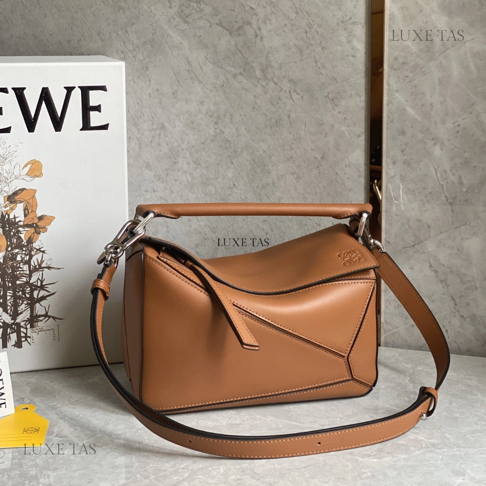 Tan Small Puzzle Bag in Classic Calfskin Leather Crossbody Bag for Women
