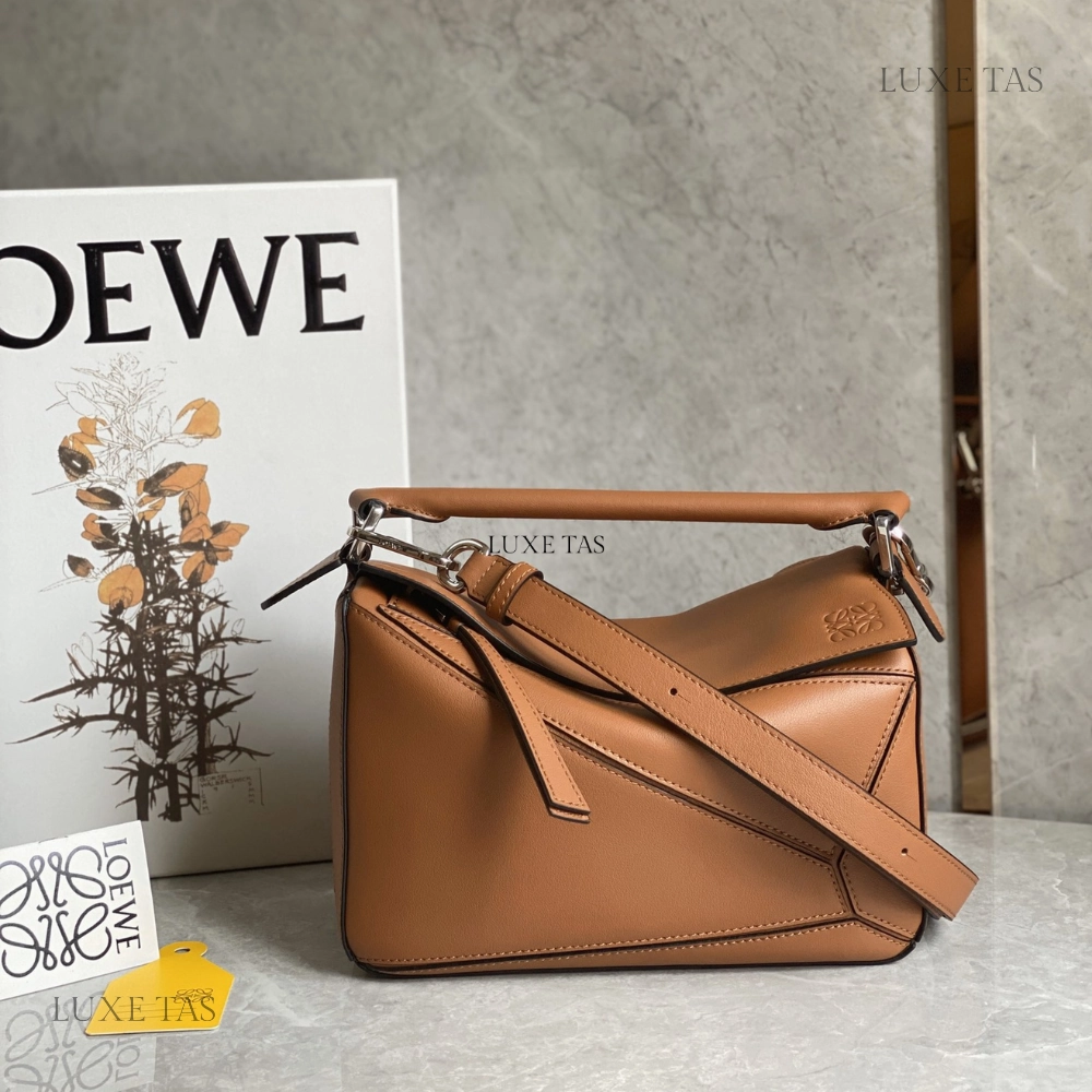 Tan Small Puzzle Bag in Classic Calfskin Leather Crossbody Bag for Women