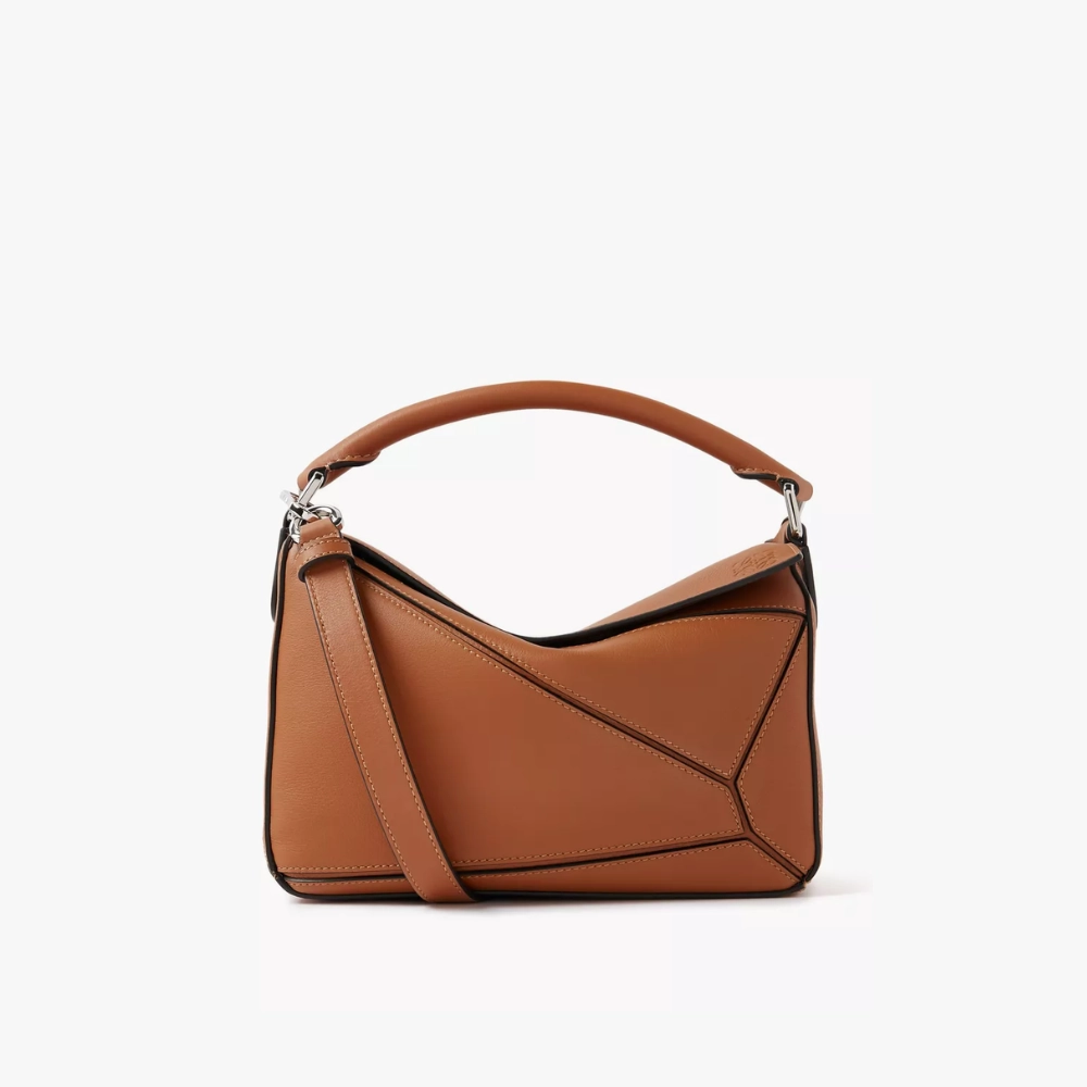 Tan Small Puzzle Bag in Classic Calfskin Leather Crossbody Bag for Women