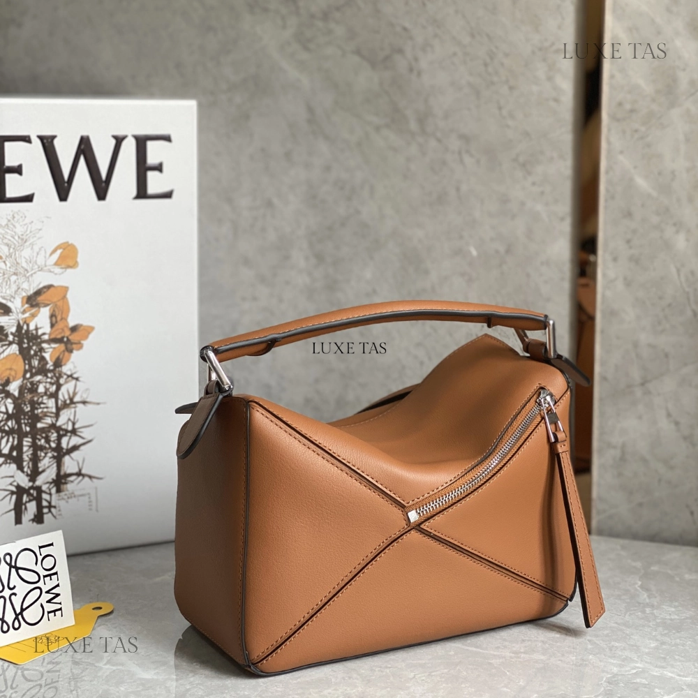 Tan Small Puzzle Bag in Classic Calfskin Leather Crossbody Bag for Women