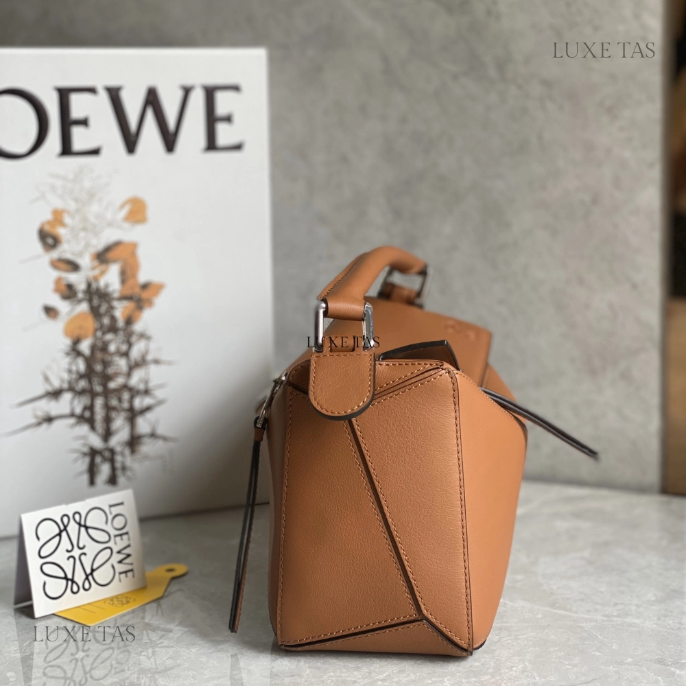 Tan Small Puzzle Bag in Classic Calfskin Leather Crossbody Bag for Women