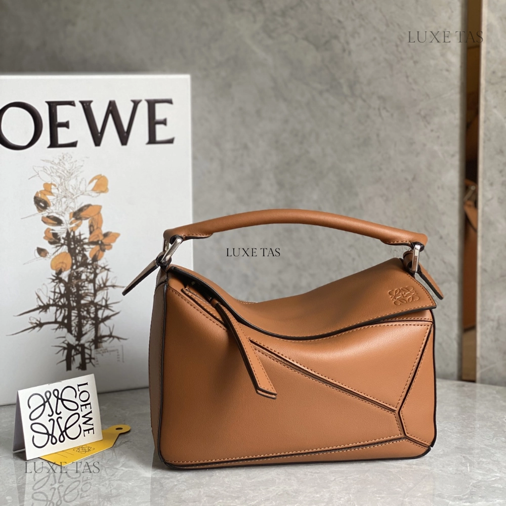 Tan Small Puzzle Bag in Classic Calfskin Leather Crossbody Bag for Women