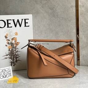 Tan Small Puzzle Bag in Classic Calfskin Leather Crossbody Bag for Women