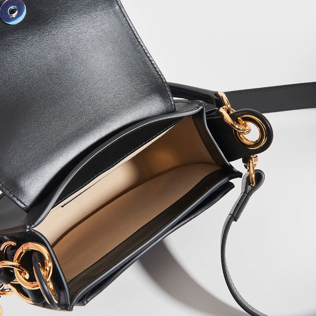 Tess Small Crossbody Bag in Black Leather and Suede