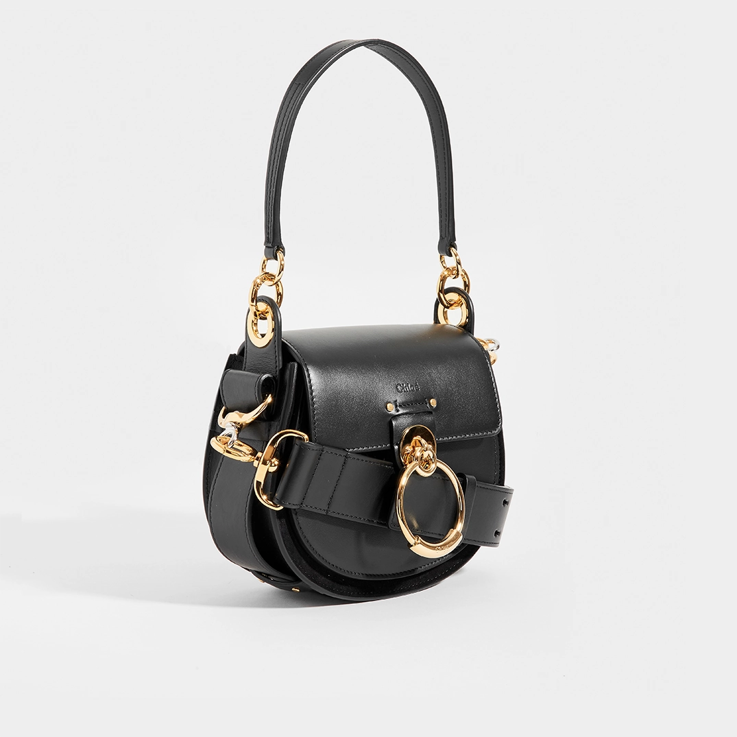 Tess Small Crossbody Bag in Black Leather and Suede