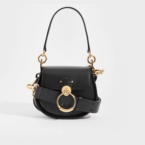 Tess Small Crossbody Bag in Black Leather and Suede