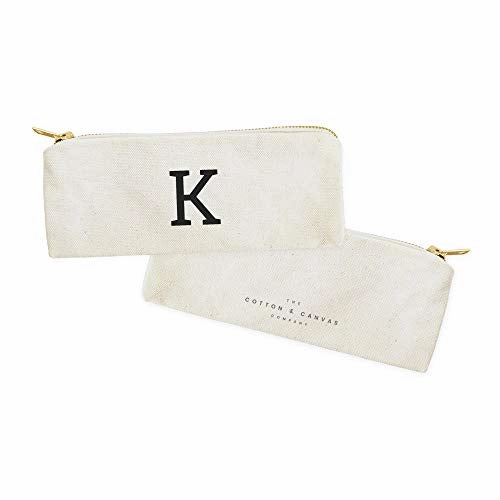 The Cotton & Canvas Co. Personalized Modern Monogram Initial K Pencil Case, Cosmetic Case and Travel Pouch for Office and Back to School