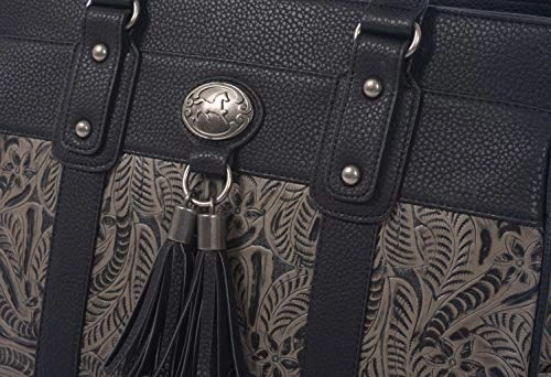 The Dallas Black & Grey Tooled Rolling iPad Tablet or Laptop Tote Carryall Bag (17"/17.3" inch)