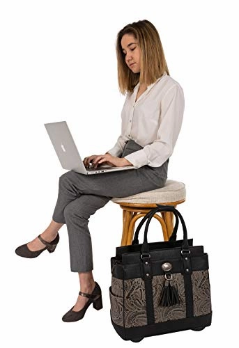 The Dallas Black & Grey Tooled Rolling iPad Tablet or Laptop Tote Carryall Bag (17"/17.3" inch)