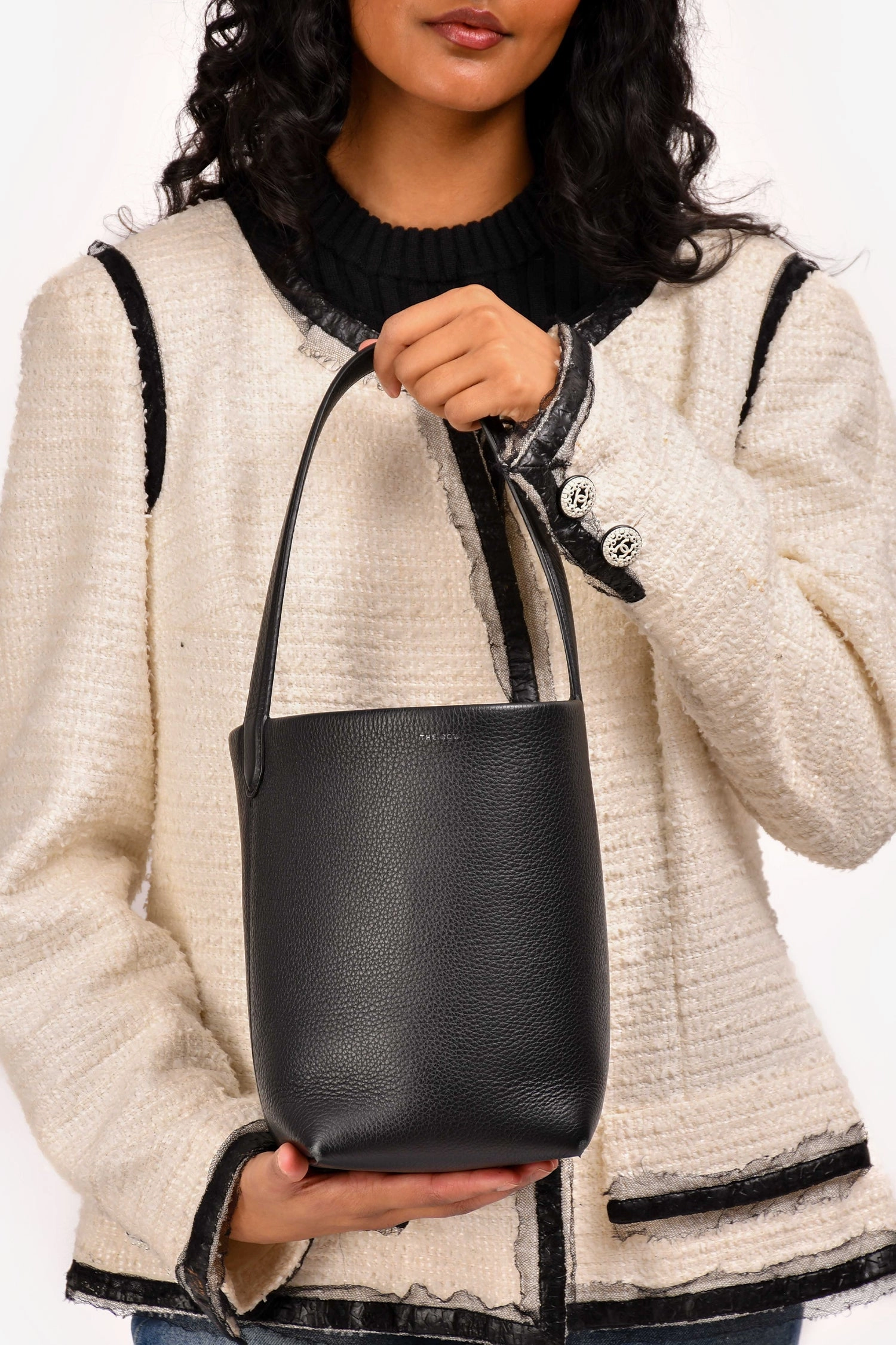 The Row Black Leather N/S Park Small Tote Bag