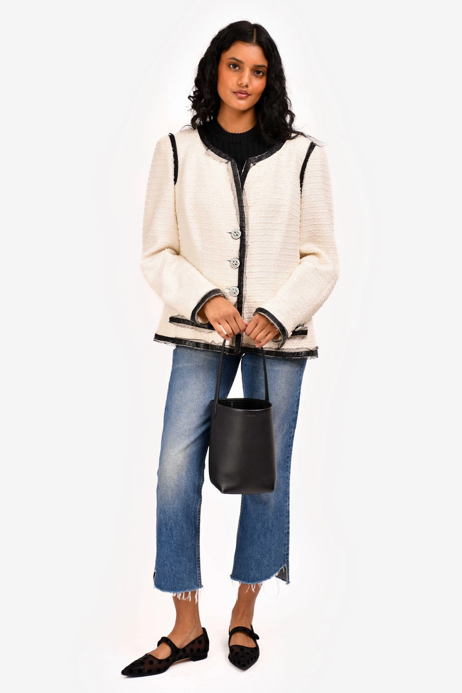 The Row Black Leather N/S Park Small Tote Bag