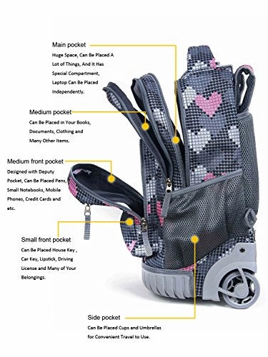 Tilami Rolling Backpack Armor Luggage School Travel Book Laptop 18 Inch Multifunction Wheeled