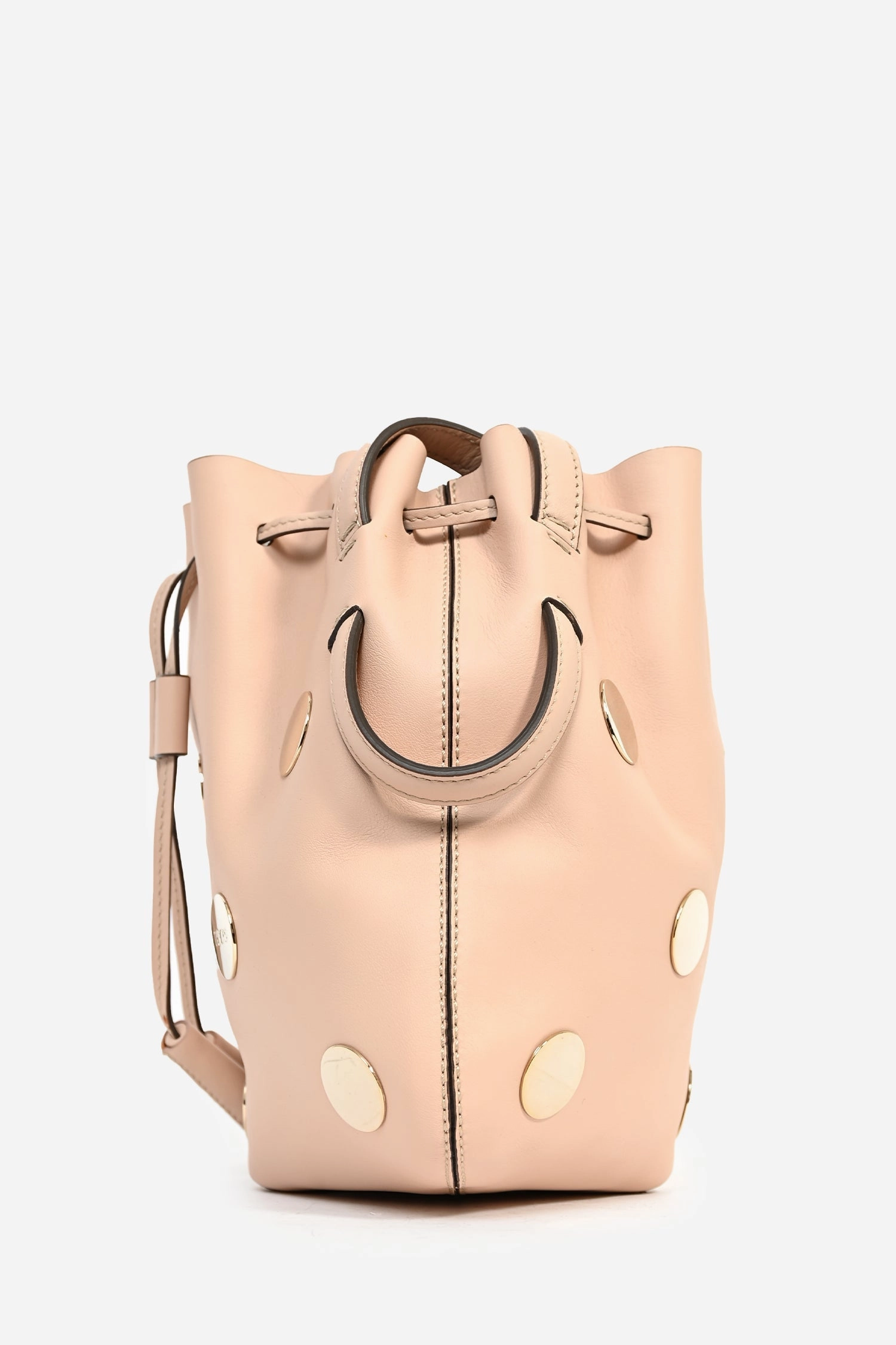 Tod\'s Light Pink Leather Gold Studded 'Secchiello' Bucket Bag with Strap