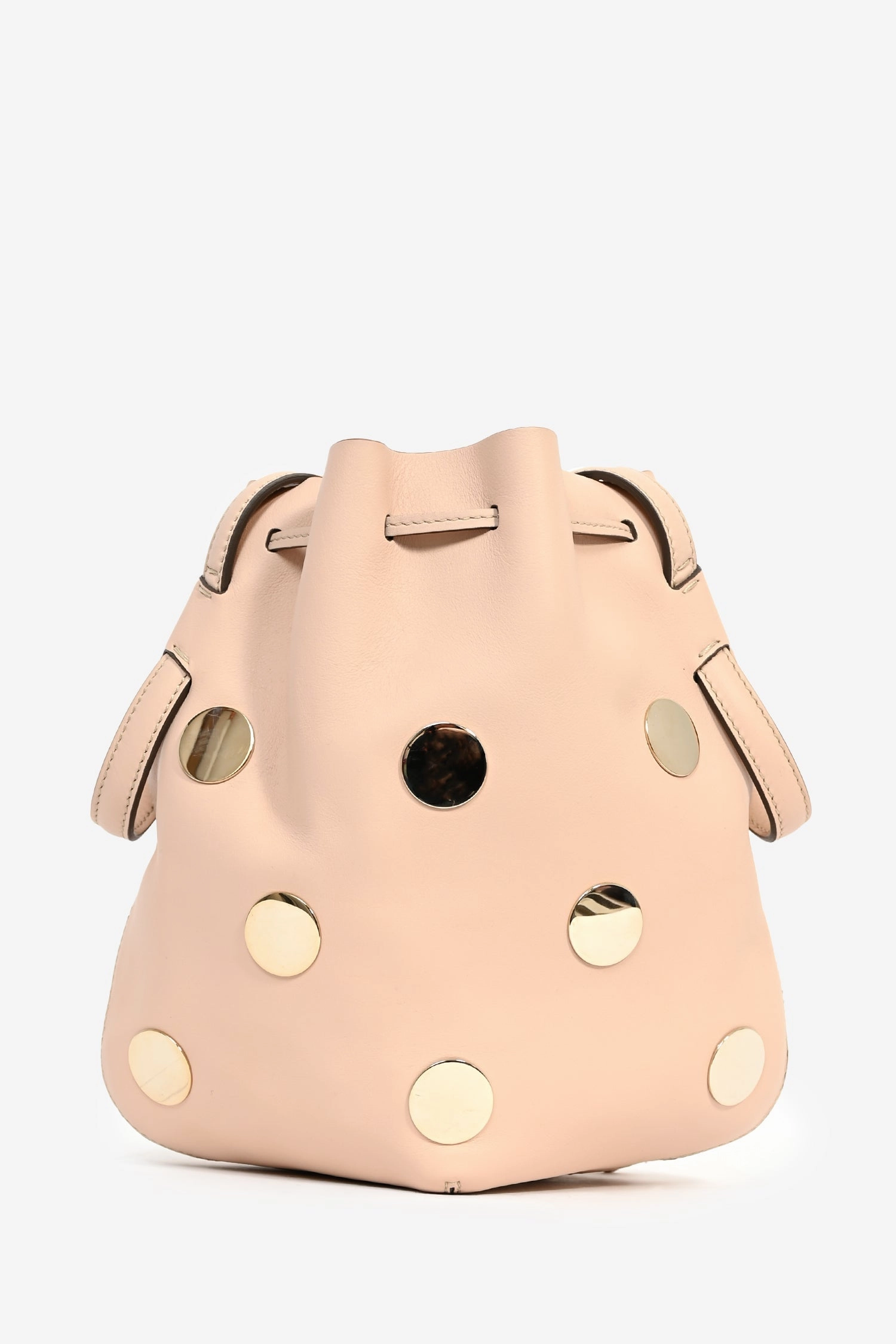 Tod\'s Light Pink Leather Gold Studded 'Secchiello' Bucket Bag with Strap