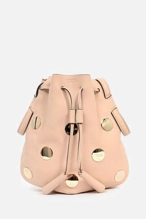 Tod\'s Light Pink Leather Gold Studded 'Secchiello' Bucket Bag with Strap