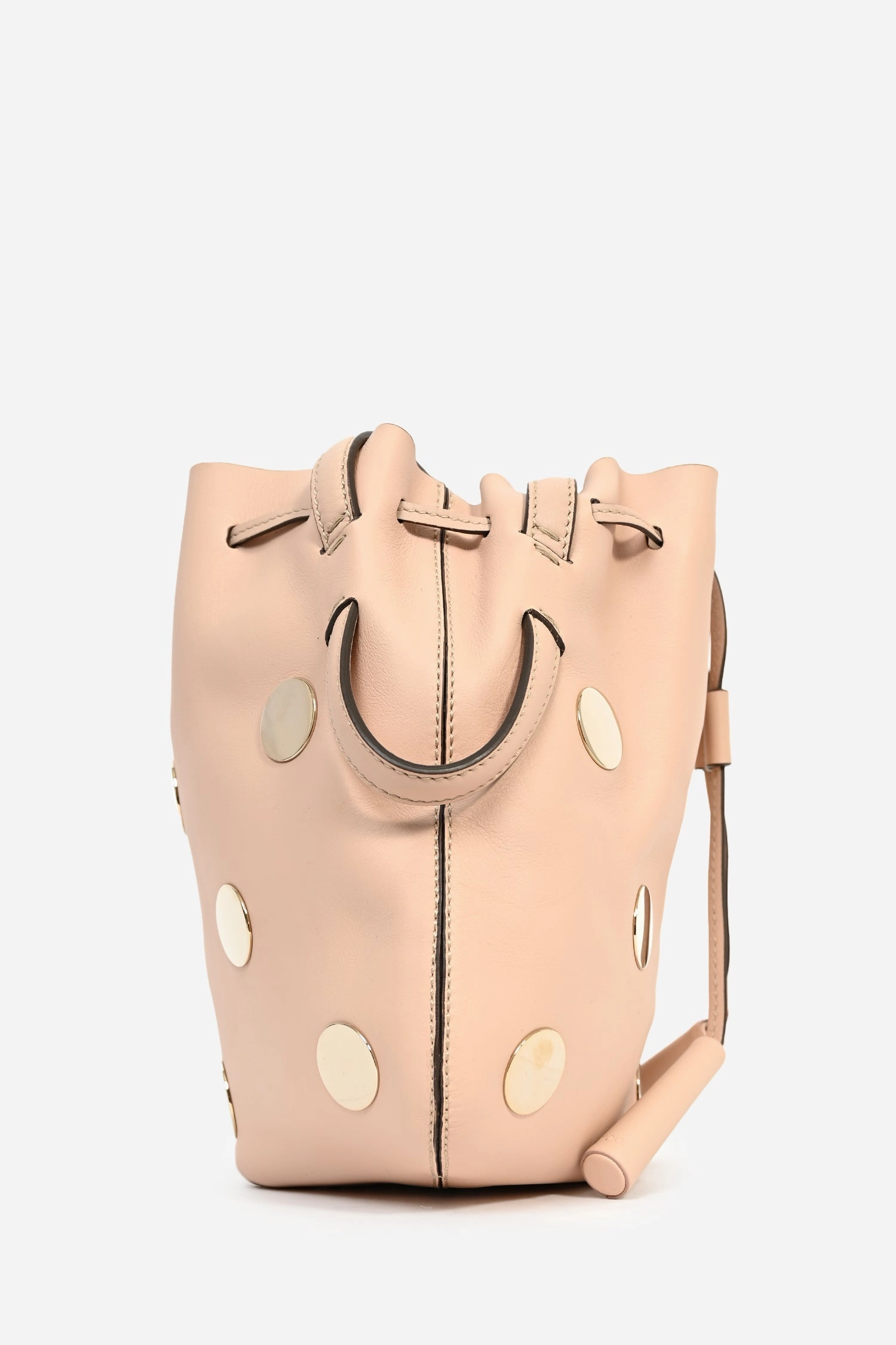 Tod\'s Light Pink Leather Gold Studded 'Secchiello' Bucket Bag with Strap